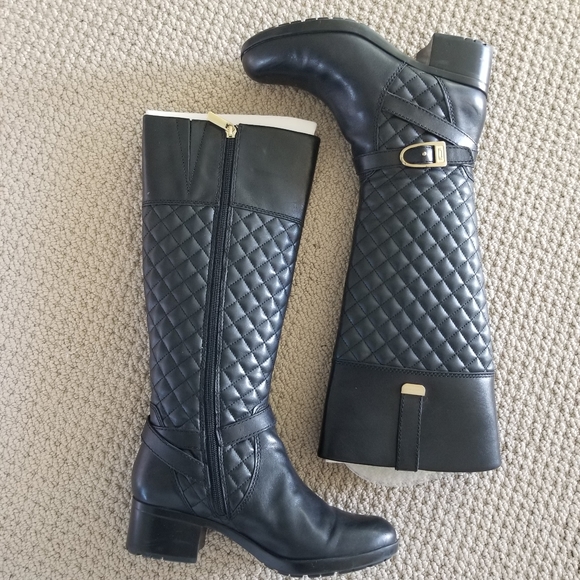 Bandolino Blushe Quilted Black Leather Heeled Riding Boots 6.5M - Picture 5 of 15